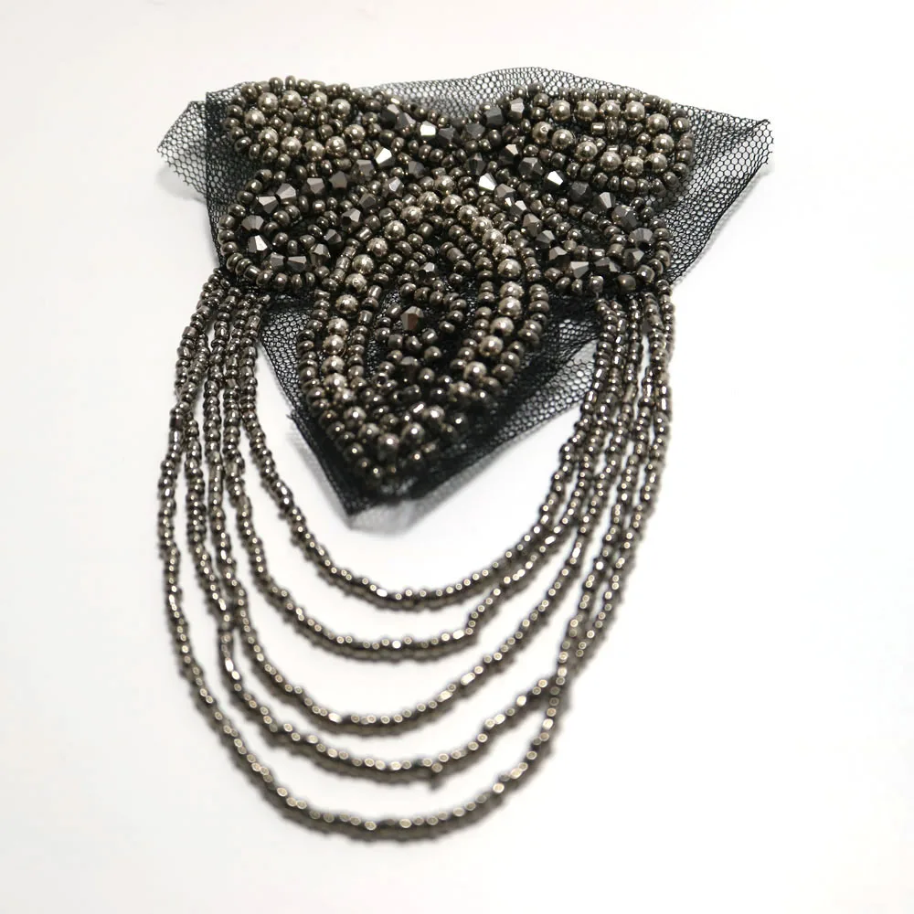 2 шт./компл. черного цвета с бахромой из бисера вышивка золотой нитью для одежды в