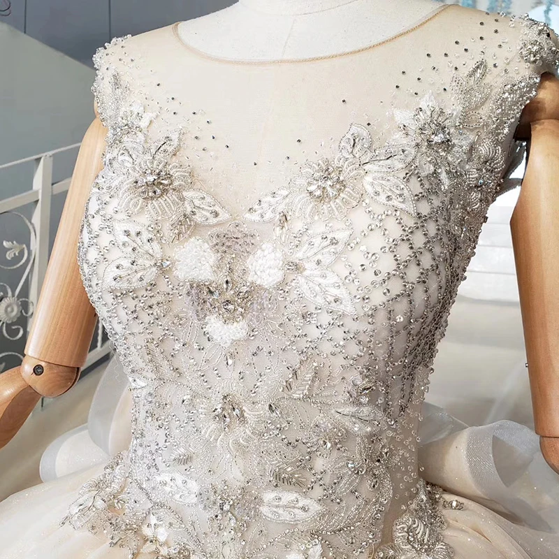 HTL970 Бальные Свадебные платья с оборками со шлейфом и круглым вырезом без рукавов