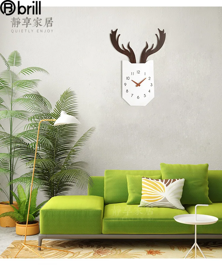 

European Deer Clock Wall Clock Wood Living Room 3d Creative Modern Silent Watch Home Clocks Wall Home Decor Kitchen Murale Gift