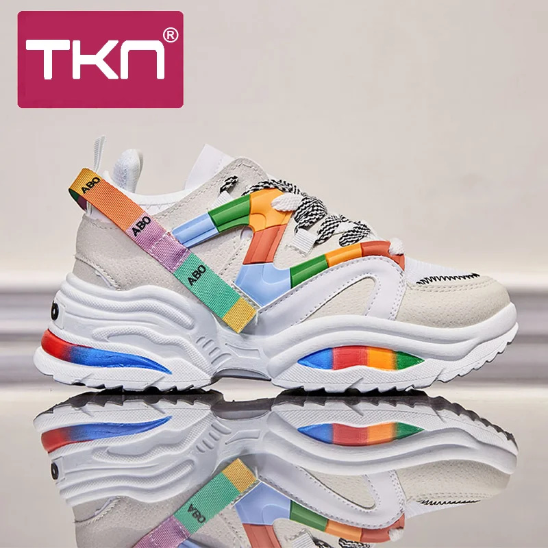 Женские кроссовки на толстой платформе TKN разноцветные уличные плоской подошве