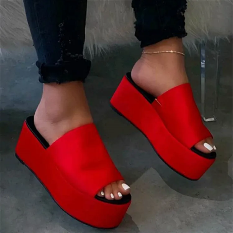 

2020 summer new one line muffin slippers women's thick soled leopard print 43 women's shoes