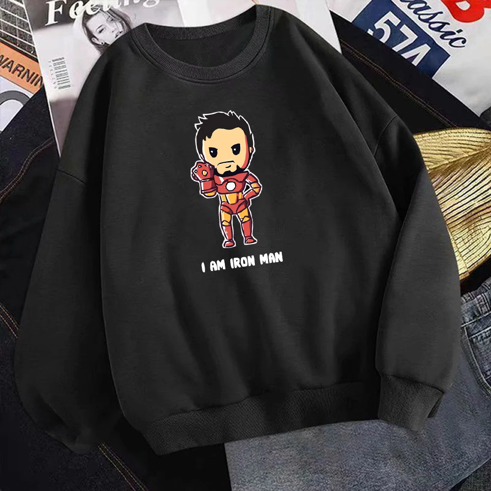 

Мужская толстовка с капюшоном I AM IRON MAN, свободный хлопковый свитшот с капюшоном, с рисунком из мультфильма Marvel, в стиле Диснея, осень 2021