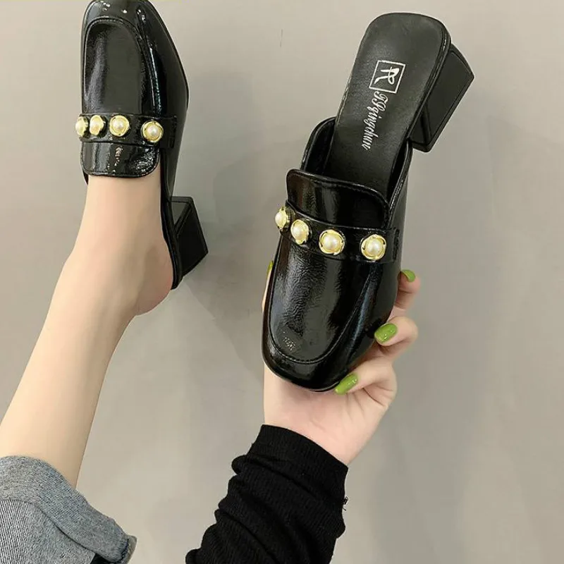 Женские шлепанцы без застежки в стиле знаменитостей Жемчужное украшение Тапочки