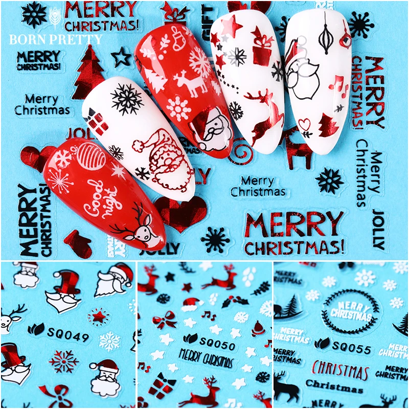 1 Big Sheet Christmas 3D Nail Stickers Santa Claus Deer Pattern Self Adhesive Transfer Decals Accessories Decors | Красота и здоровье