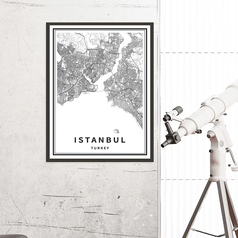 Черно-белый художественный постер на холсте с изображением города стамбум