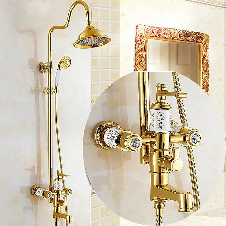 Позолоченный Алмазный смеситель для душа Душевая насадка ванной комнаты