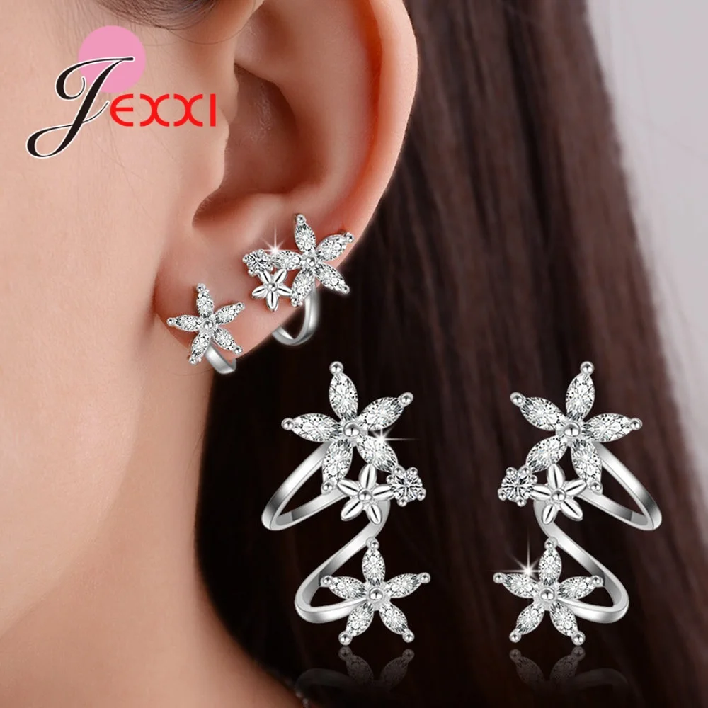 Серьги-клипсы,, 925 пробы, серебро, AAA, CZ, кристалл, панк, массивные, звезда, цветок, дизайн, пирсинг, подвески - Окраска металла: Silver
