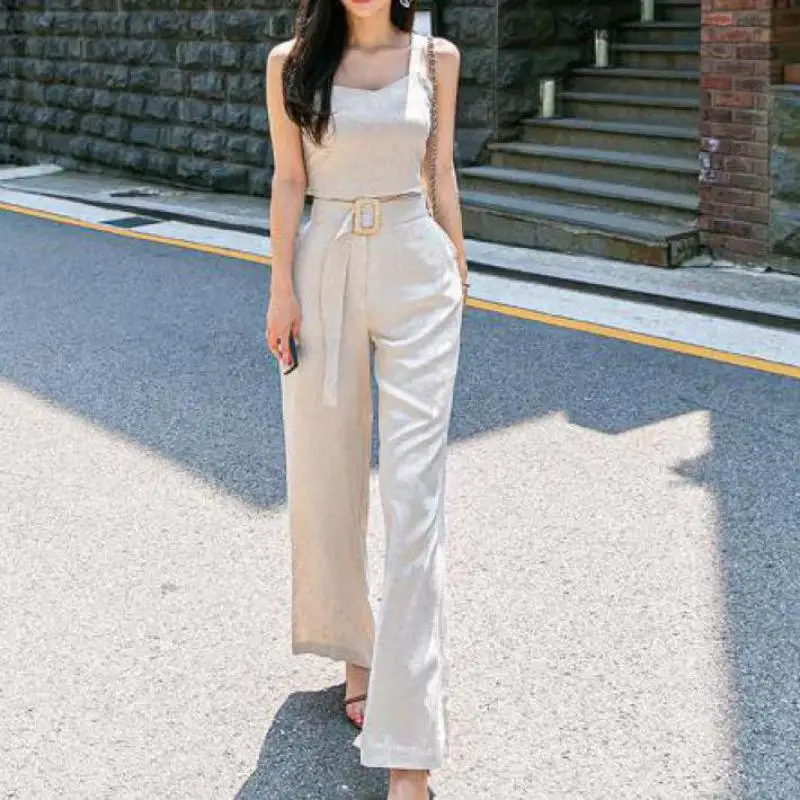 Genayoa комплект из двух предметов женские топы без рукавов и штаны с поясом 2