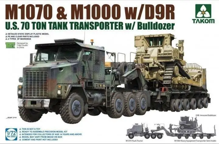 Takom 1/72 5002 US M1070 & M1000 w/D9R U.S.70 тонный Танк транспортер w бульдозер|Наборы для сборки