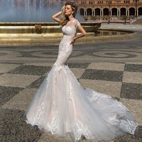 elegant mermaid wedding dresses custom made o neck cap shoulder button appliqued floor length 2021 new sexy robe de mari%c3%a9e