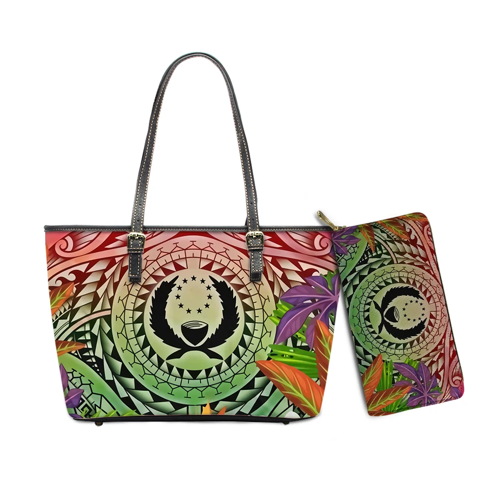 

Summer 2pcs Women Top-handle Bag And Purse Pohnpei Polynesian Samoan Tribal Print Leather Ladies Casual Shoulder Bag Sac A Mai