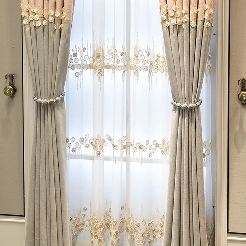 Шторы из шенилла с жемчугом для принцессы нежные занавески гостиной затемняющие