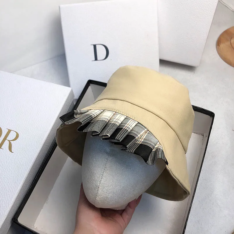 2021 Cap Spring Summer New Explosion Women Pleated Bucket Hats Fashion Refreshing Cotton Sun Protection Shading Sun Hats QDKPOTC