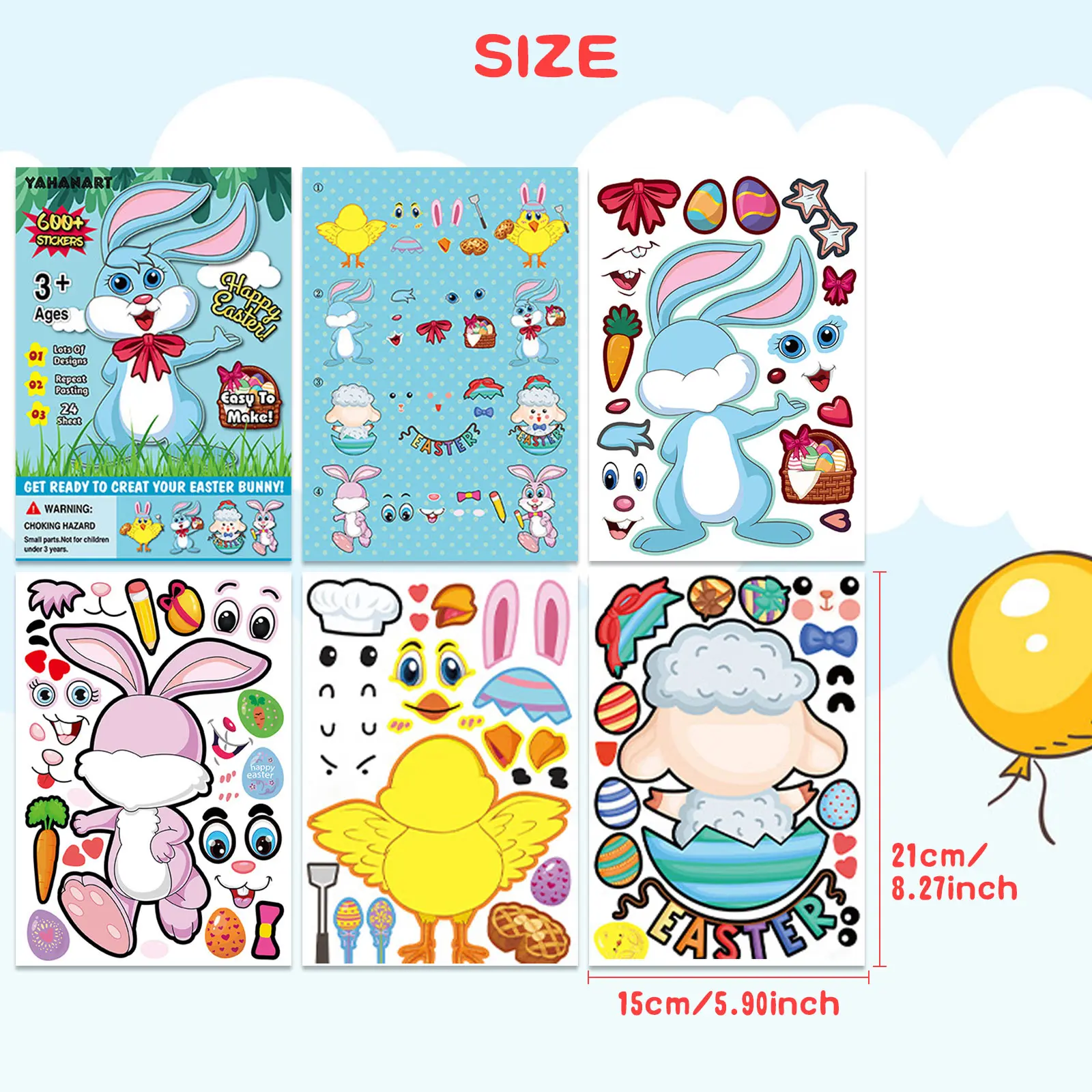 Пасхальные наклейки сделай сам 24 листа зайчик Цыпленок ягненок для детей малыши