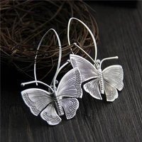 vintage silver color big butterfly dangle drop earrings for women exaggeration metal earrings party jewelry accessories