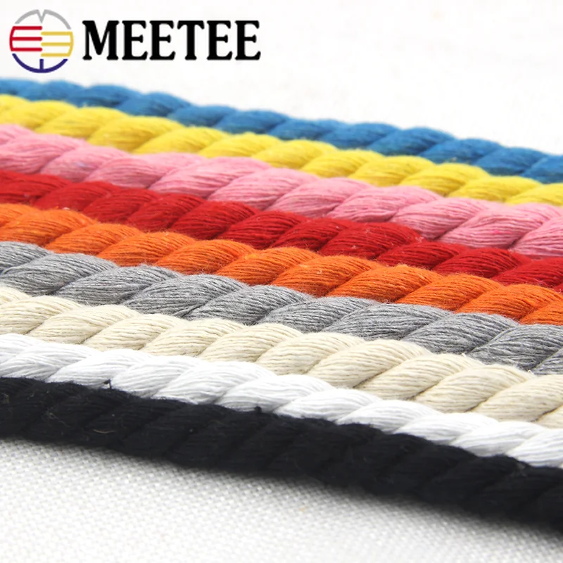 

10Meters 8mm 100% Cotton 3 Shares Twisted Thread Cords DIY Craft Hometextile Decoration Rope For Bag Belt Sewing Accessories