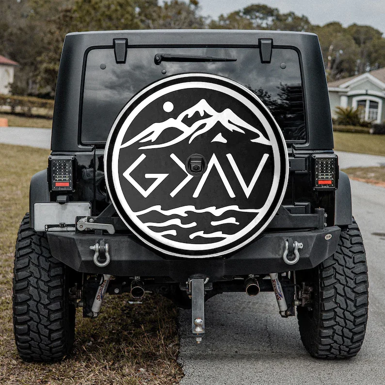 

Mountain - God is Greater Than the Highs and Lows Father's Day Gift, Christmas Gift, Personalized Spare Tire Cover,