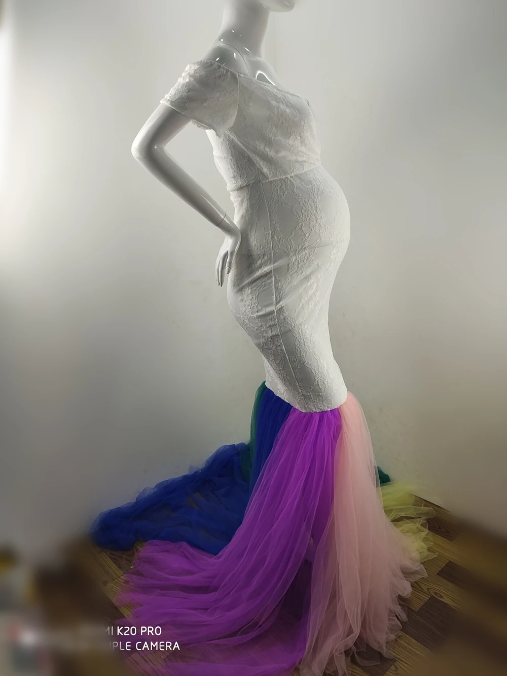 Кружевное платье для беременных фотосессии Радужное Сетчатое длинное макси