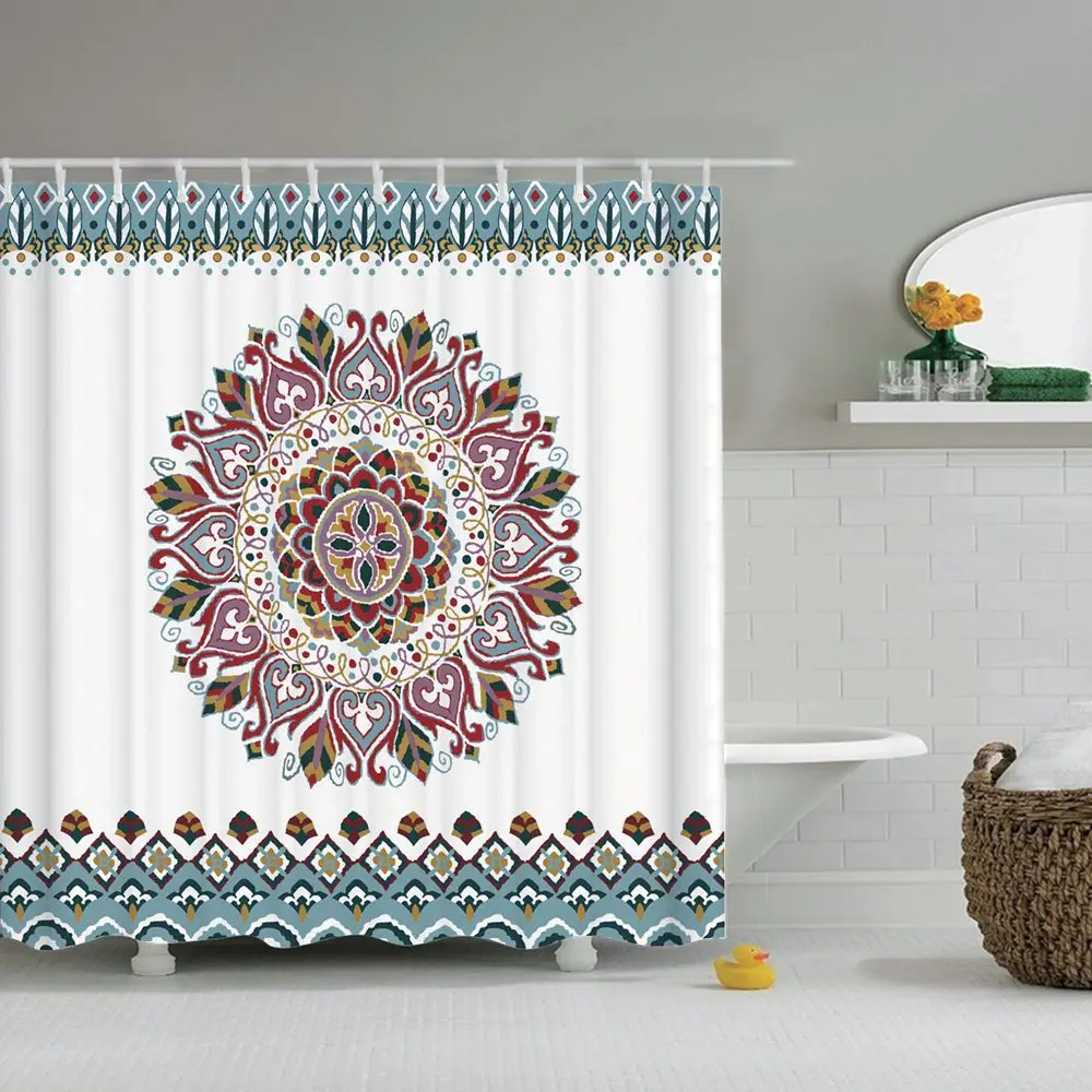 Занавеска для душа Dafield с рисунком мандалы цветочный узор богемная тема