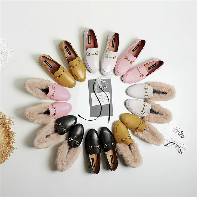 

Brand Style Cowhide Round Toe Women Flats Metal Dicoration Flat Slip-On Small Leather Shoes Soft Comfortable Loafers Size 33-40