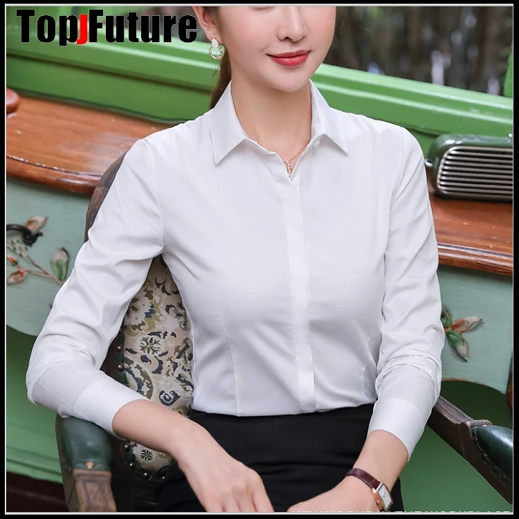 Женская рубашка с длинным рукавом Профессиональная тонкая белая из Твила без
