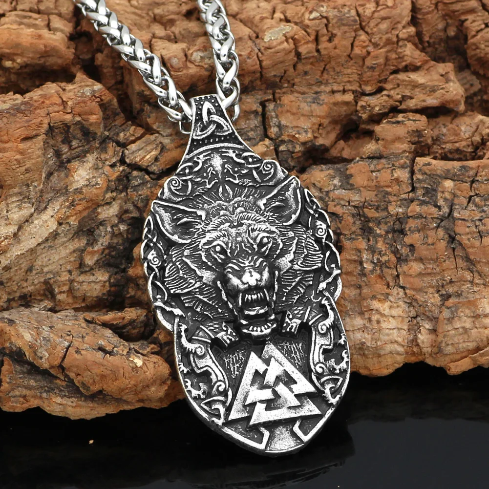 Odin wolf Freki amulet rune Valknut колье с кулоном в стиле викингов подарочной сумкой