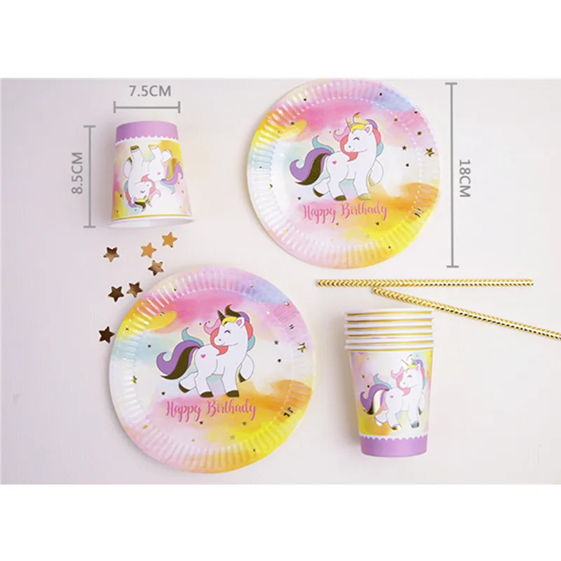 

10PCS/Pack Cartoon Unicorn Disposable Paper Plate Cup Wedding Birthday Party Table Decoration Supplies Baby Shower Tableware