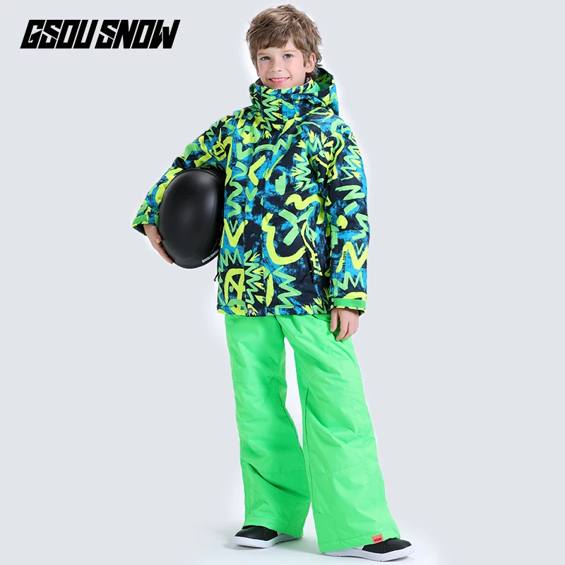set 5 green pant GS детский горнолыжный костюм,лыжный костюм для мальчика,kids ski clothes,горнолыжный костюм для мальчика - Цвет: set 5 green pant