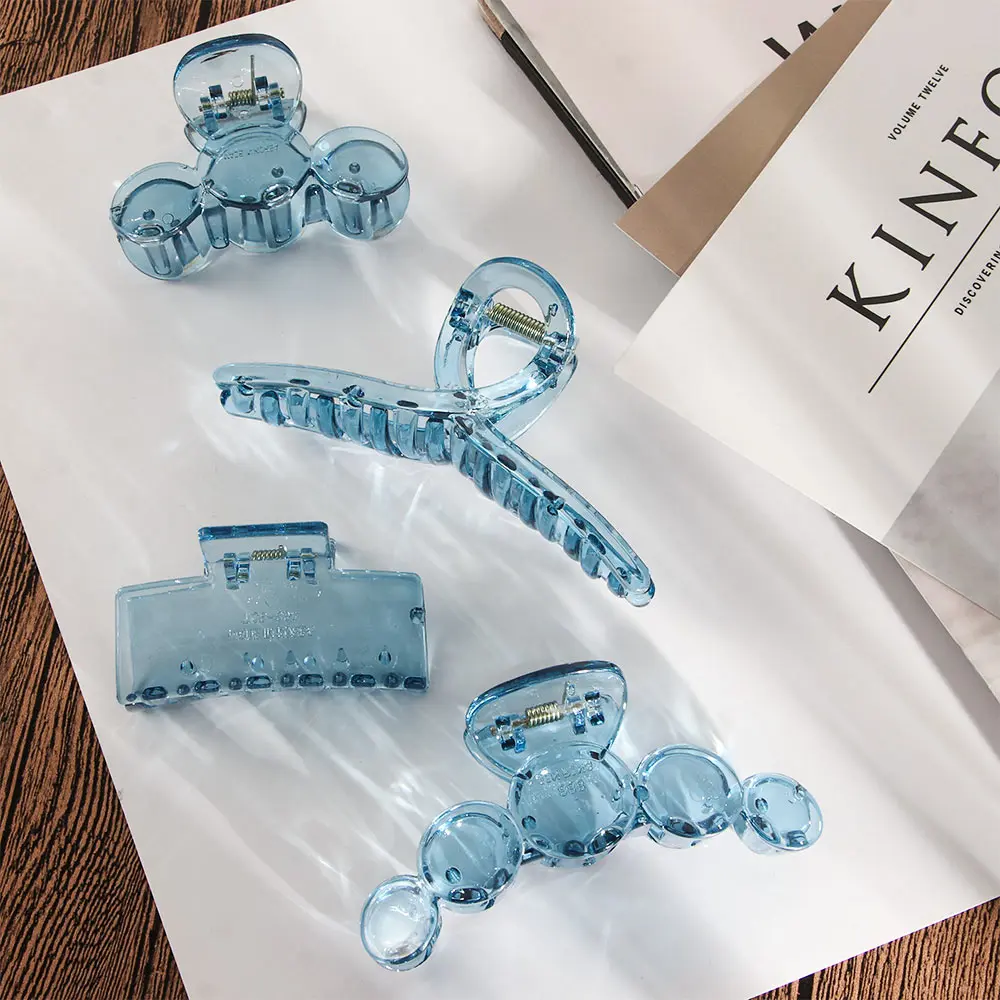 

Яркий синий прозрачный геометрический зажим для волос, Женский акриловый Краб для волос, аксессуары для волос