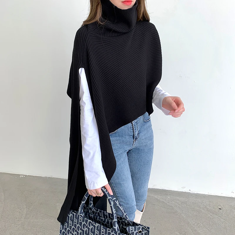 

HziriP OL Elegant Solid Turtleneck Knitted Sweater Shawl Female Tops New Autumn Winter Warm Pullovers Women Sweaters Accessories