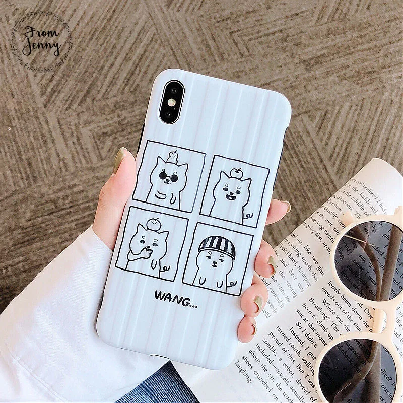 From Jenny Cartoon illustration for iPhonex xr xs max 6 6s 7 8Plus cute Shiba Inu solid color mobile phone protection soft shell |