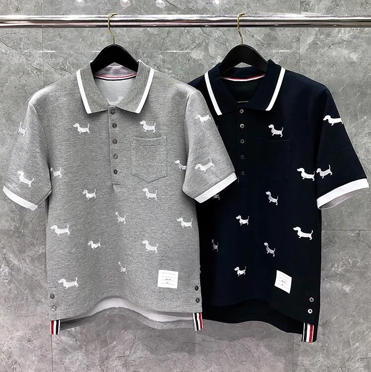 2023 TB Fashion THOM Brand Polo Shirts Men Casual Slim Cotton Polo shirt Summer Short Sleeve Puppy Embroidery Polo Clothing
