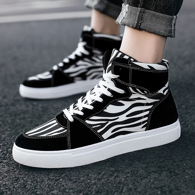

Кеды Zabra мужские с принтом, холщовые кроссовки, плоская подошва, повседневная обувь для скейтборда, высокие берцы, черные белые, на осень