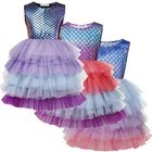Многослойное Сетчатое платье для маленьких девочек, без рукавов, детское летнее праздничное бальное платье принцессы-русалки, нарядное модное платье для девочек