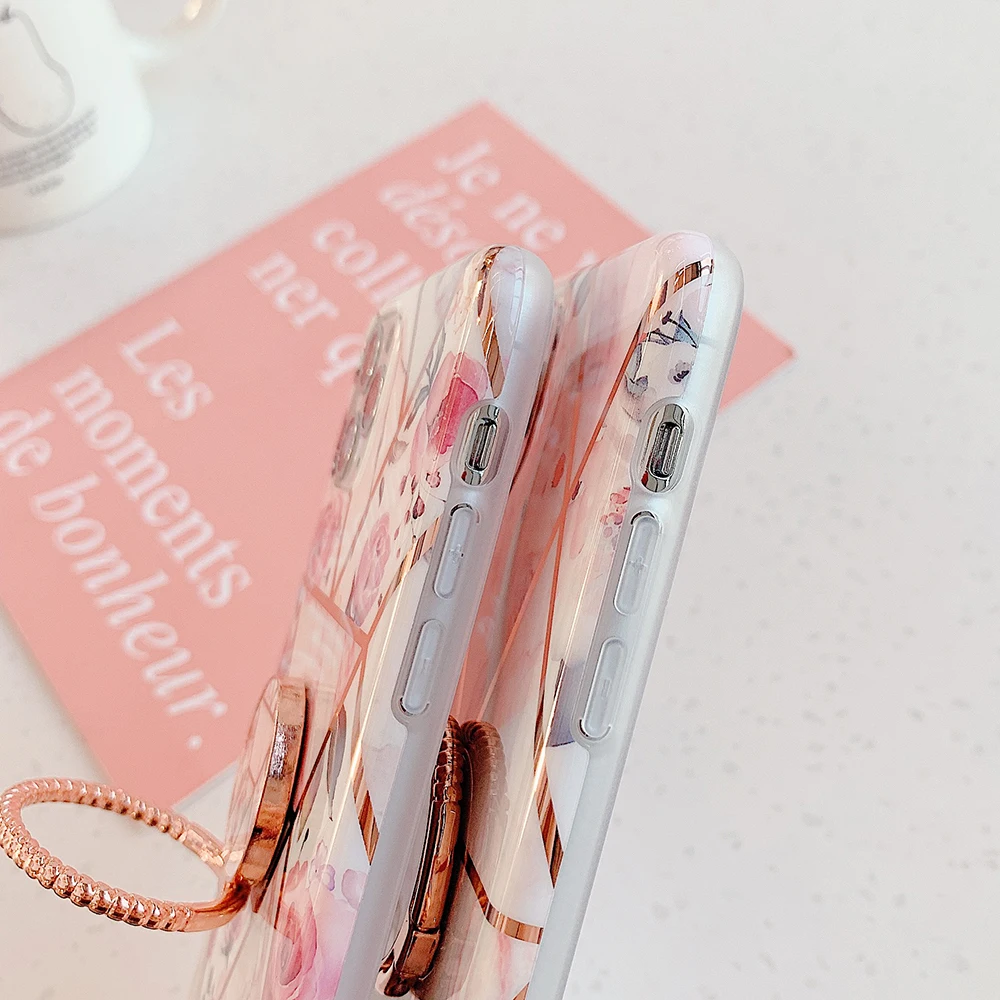 Металлическое кольцо держатель геометрический мраморный чехол для телефона iPhone