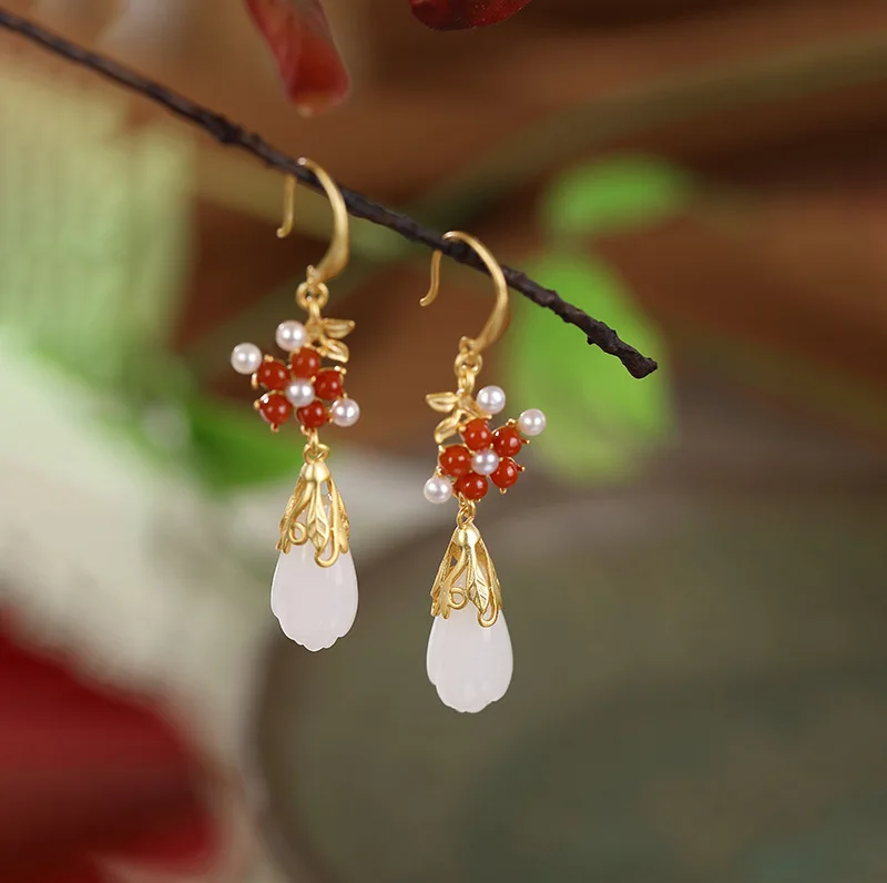 Женские серьги из стерлингового серебра высокого качества с цветком сливы