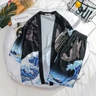 Унисекс женское японское кимоно Харадзюку, тонкое солнцезащитное пальто, кардиган Ukiyo, Мужские Широкие штаны, свободные шаровары для отдыха