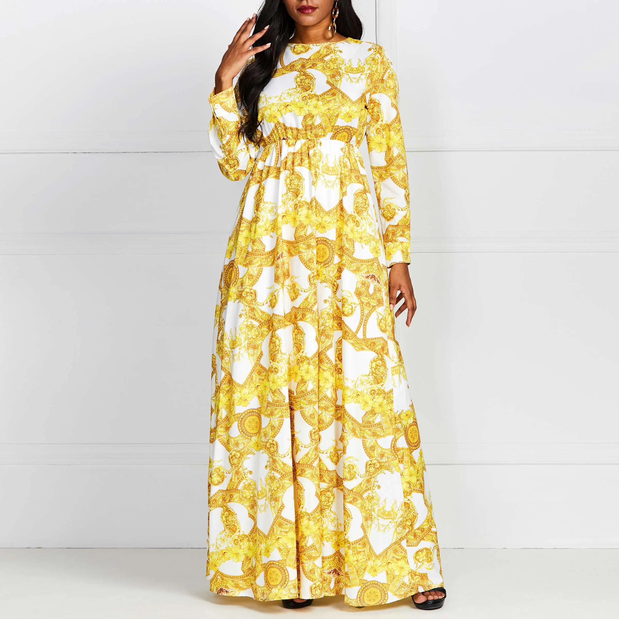 Летнее элегантное Бохо желтое Африканское черное женское длинное платье размера