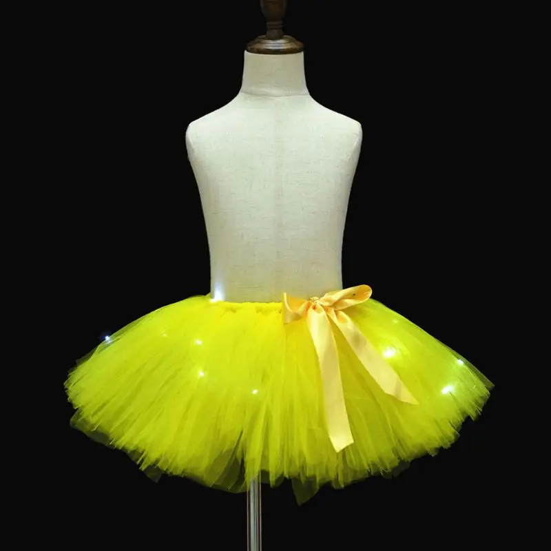 

Little Girls LED Light Up Tutu Mini Skirt Contrast Colorful Luminous Elastic Waist Ballet Dance Party Festival Costume