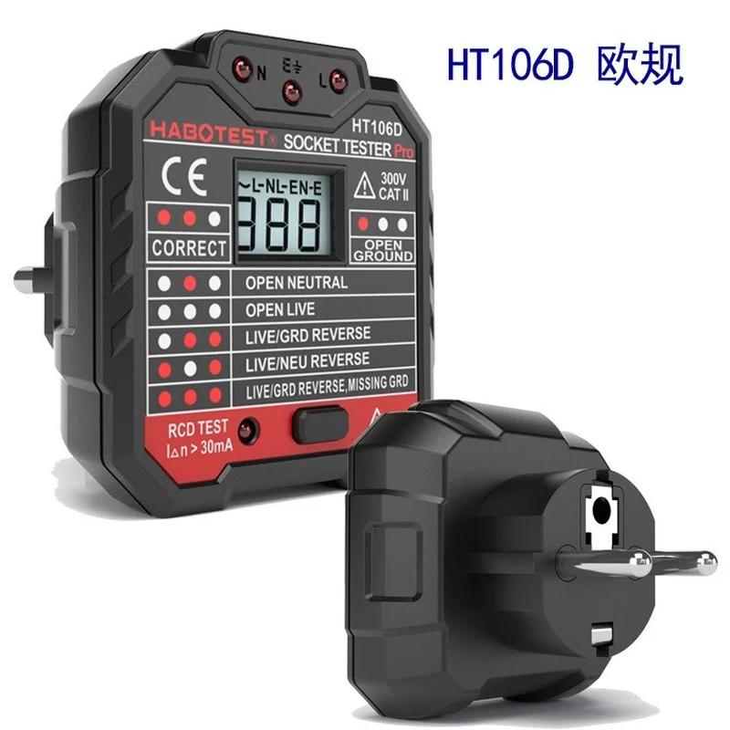 

HT106 Digital Display Socket Safety Tester Leakage Switch Detection Test Line Electroscope Zero Live Line Tester