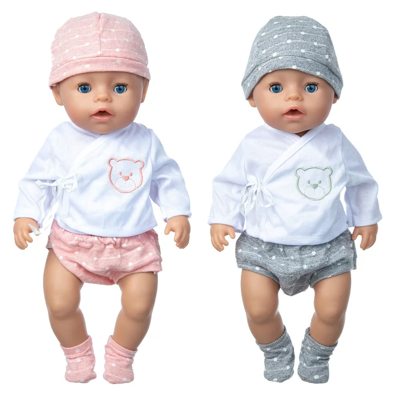 4pcs/lot Cute Bear Pajamas Suit Wear Fit 17inch 43cm Baby Doll Doll Reborn Babies Doll Clothes Accessories,42 cm Nenuco Doll