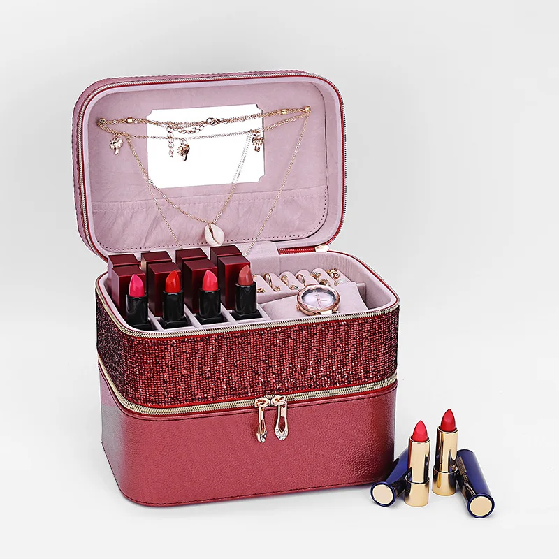 wine red Прямые продажи от производителя, корейские новые вертикальные коробки для макияжа с большой вместительностью, дорожные, дорожные - Цвет: wine red