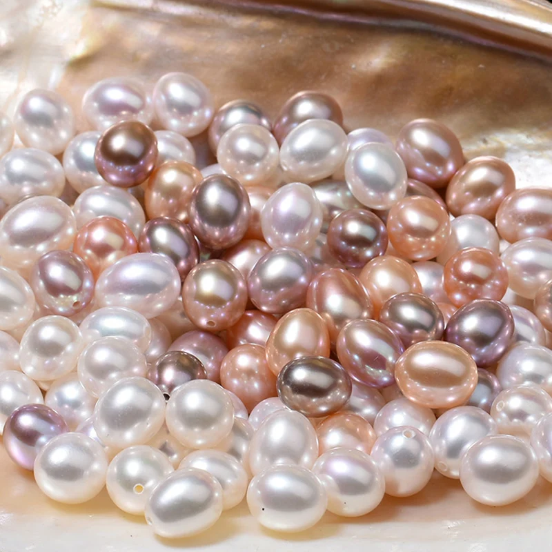 

Genuine Rice Shape Freshwater Pearls 3A Quality Half Drilled Drop Pearl for Jewelry Making White Pink Purple Pearl