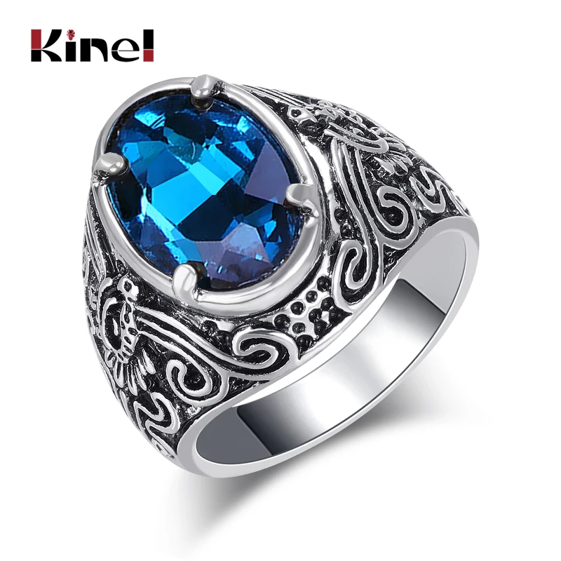 Популярные богемные кольца Kinel из синего стекла для женщин серебряного цвета с