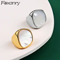 foxanry 925 stamp rings for women trend elegant creative vintage geometric white shell party jewelry birthday gifts