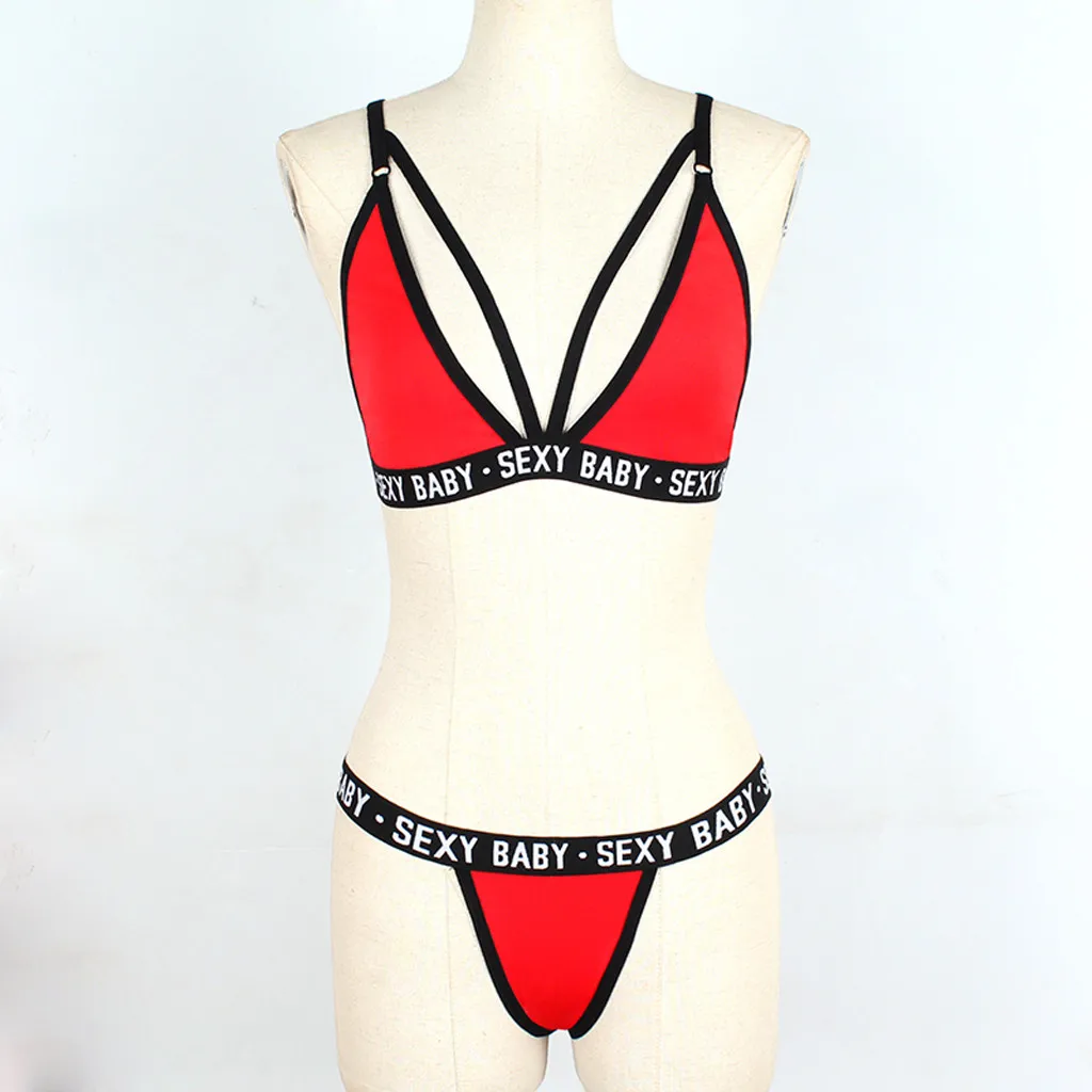 

Letter Print Sport Bikini Set Push Up Padded Bikinis Swimsuit Women Swimwear Breathable Bra And Panty Set Bathing Suit