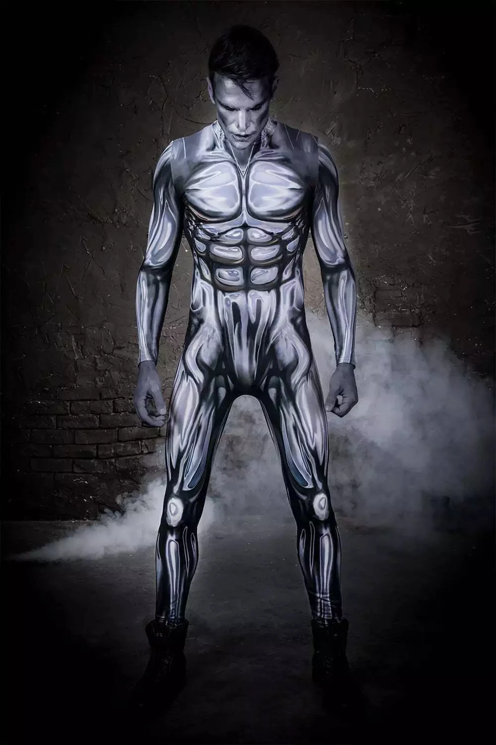 Серебряный костюм для косплея Zentai из спандекса с 3D принтом серебряный кошки на