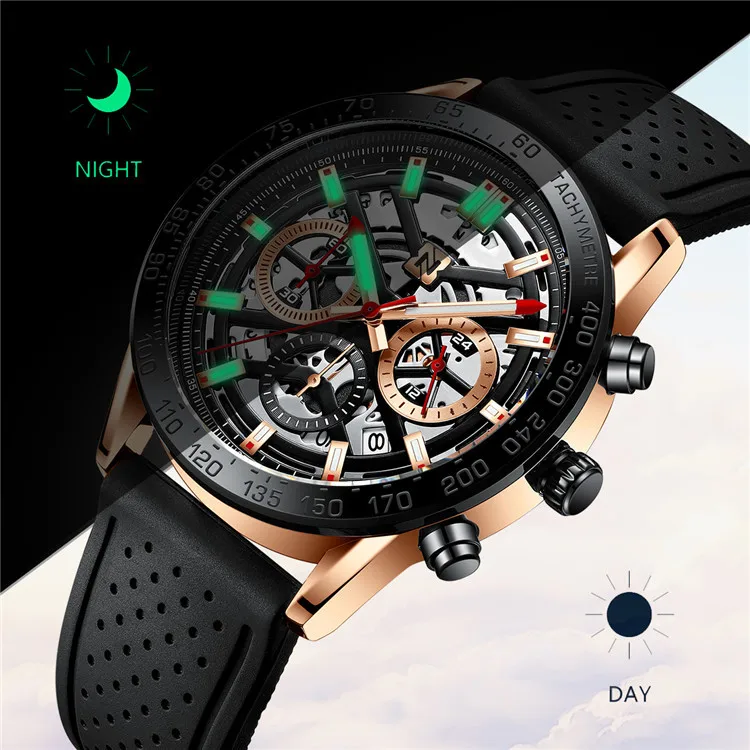 

Stylish Hollow Quartz Watch Multi-functional 3 Eye 6-pin Watch Male Waterproof Leisure