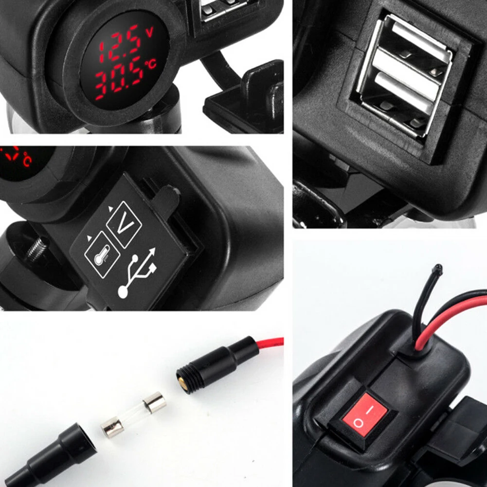 Зарядное устройство USB для мотоцикла 12 В 2 1 А + а/цифровой вольтметр термометр
