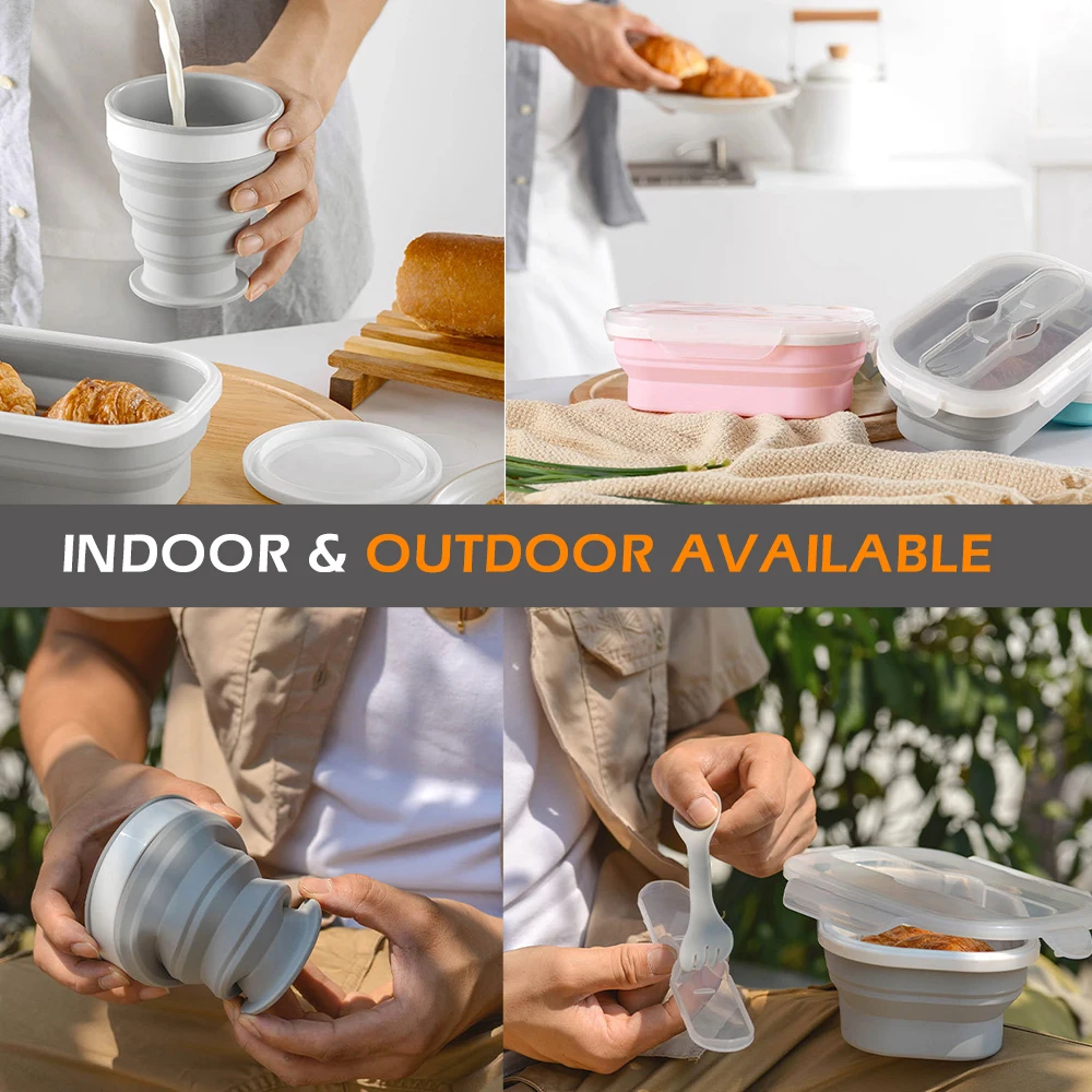 Складная Силиконовая коробка для завтрака наборы чашек портативная силиконовая